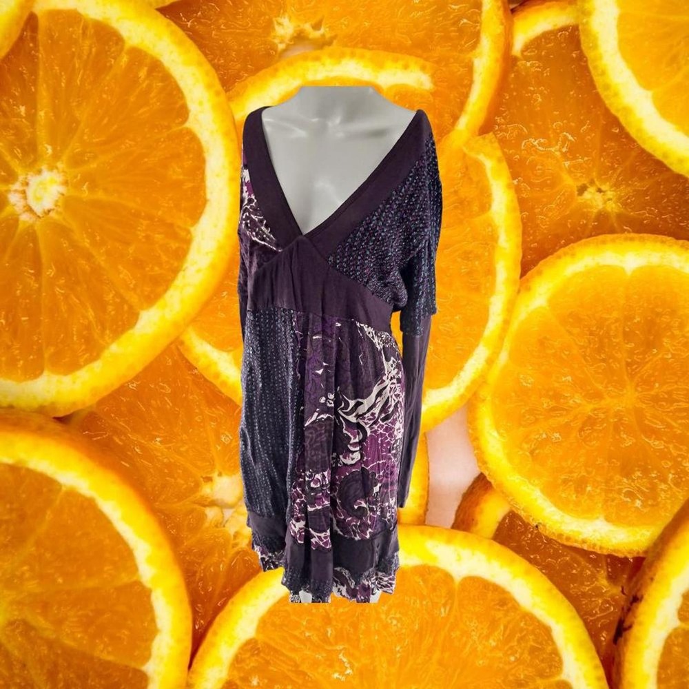 New Fashion Fuse Purple‎ Long Sleeve Patchwork Dress Size XL